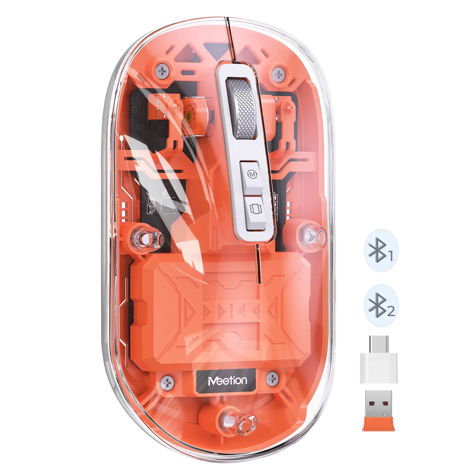 ماوس شفاف دو حالته بی‌سیم و بلوتوث نارنجی مدل BTM005